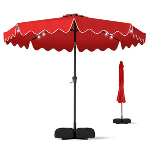 10 FT Outdoor Patio Umbrella with Solar LED Lights and Weighted Base-Red