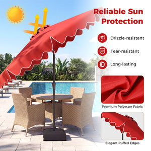 10 FT Outdoor Patio Umbrella with Solar LED Lights and Weighted Base-Red