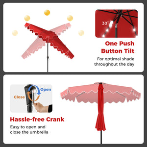 10 FT Outdoor Patio Umbrella with Solar LED Lights and Weighted Base-Red