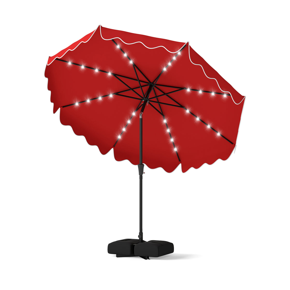 10 FT Outdoor Patio Umbrella with Solar LED Lights and Weighted Base-Red