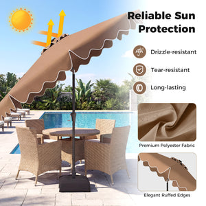 10 FT Outdoor Patio Umbrella with Solar LED Lights and Weighted Base-Brown