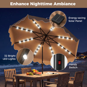 10 FT Outdoor Patio Umbrella with Solar LED Lights and Weighted Base-Brown