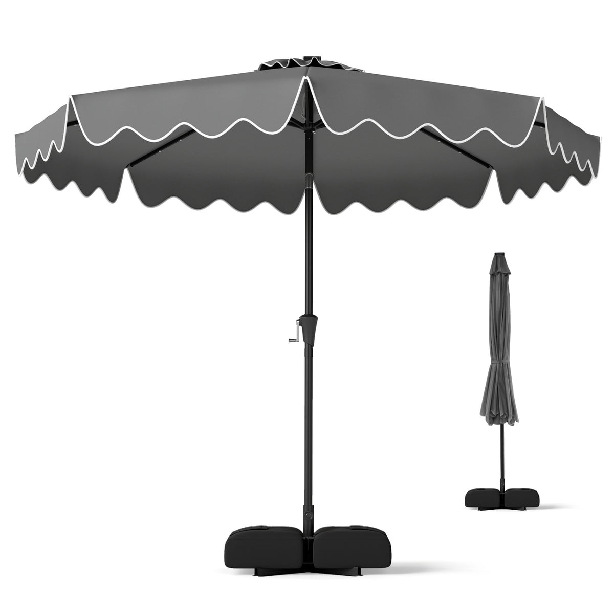 10 FT Outdoor Patio Umbrella with Solar LED Lights and Weighted Base-Gray