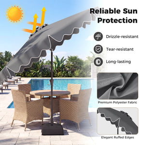 10 FT Outdoor Patio Umbrella with Solar LED Lights and Weighted Base-Gray