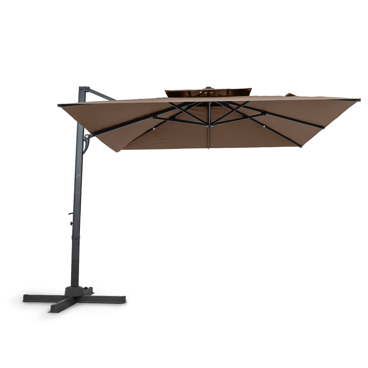 10 FT Patio Cantilever Umbrella with 360Â° Rotation and 8 Sturdy Ribs for Backyard-Tan