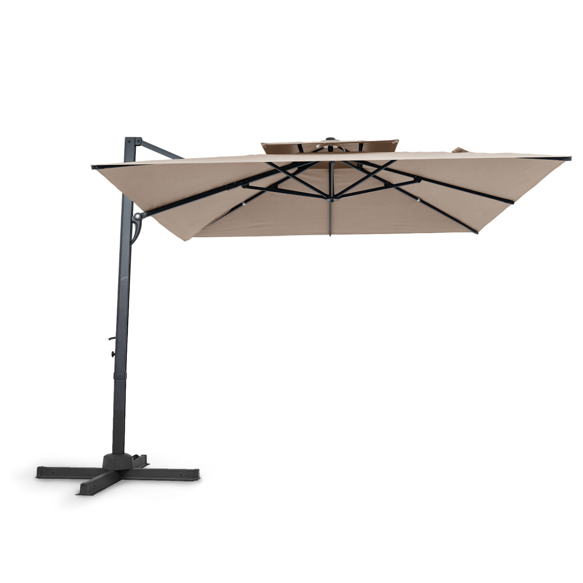 10 FT Patio Cantilever Umbrella with 360Â° Rotation and 8 Sturdy Ribs for Backyard-Beige