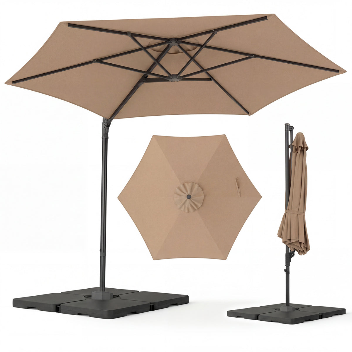 10 FT Patio Cantilever Umbrella with 360Â° Rotation and Air Vent for Backyard and Poolside-Tan