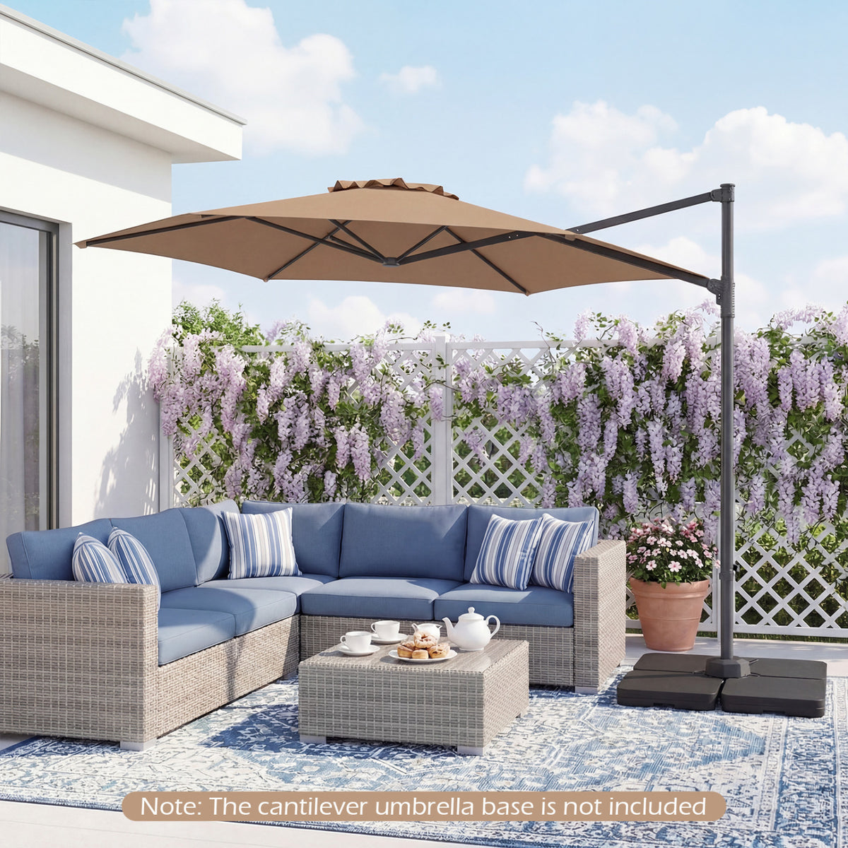 10 FT Patio Cantilever Umbrella with 360Â° Rotation and Air Vent for Backyard and Poolside-Tan