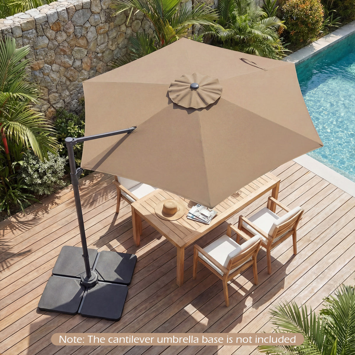 10 FT Patio Cantilever Umbrella with 360Â° Rotation and Air Vent for Backyard and Poolside-Tan