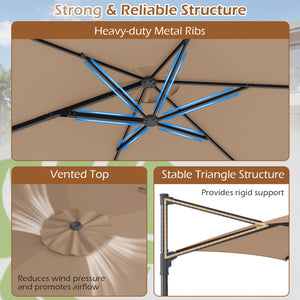 10 FT Patio Cantilever Umbrella with 360Â° Rotation and Air Vent for Backyard and Poolside-Tan
