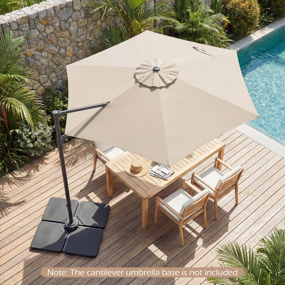 10 FT Patio Cantilever Umbrella with 360Â° Rotation and Air Vent for Backyard and Poolside-Beige
