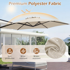 10 FT Patio Cantilever Umbrella with 360Â° Rotation and Air Vent for Backyard and Poolside-Beige
