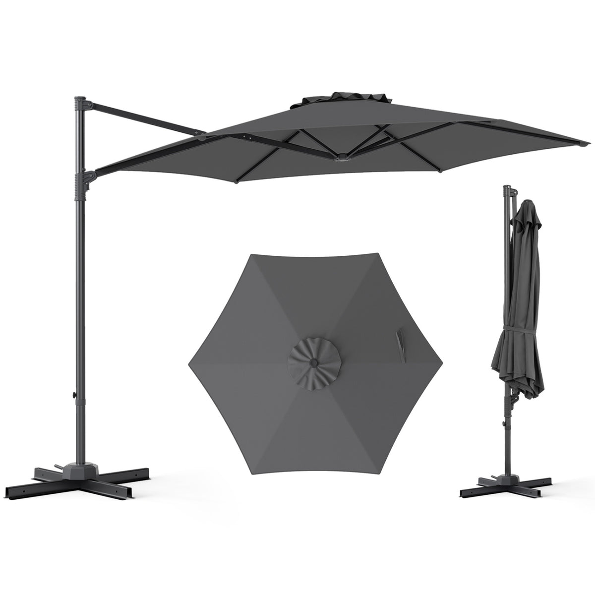 10 FT Patio Cantilever Umbrella with 360Â° Rotation and Air Vent for Backyard and Poolside-Gray