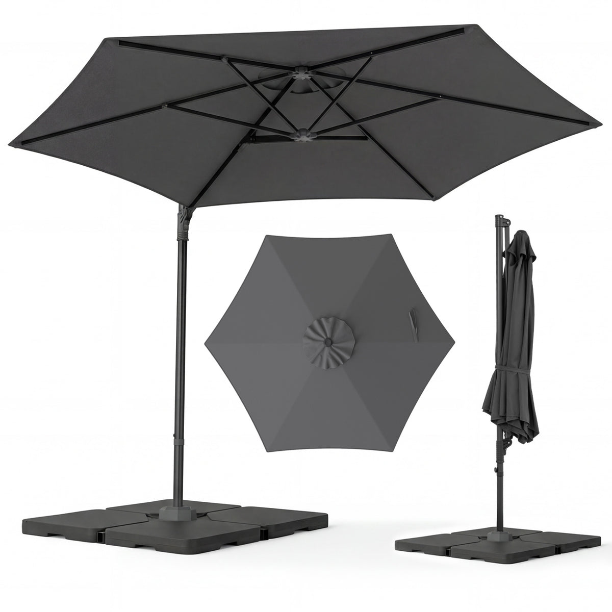 10 FT Patio Cantilever Umbrella with 360Â° Rotation and Air Vent for Backyard and Poolside-Gray