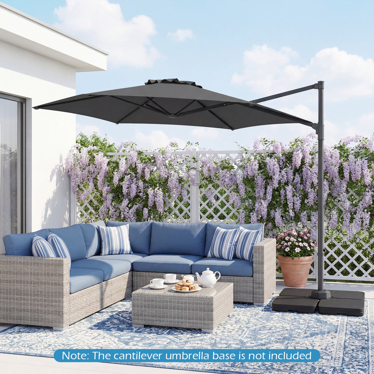10 FT Patio Cantilever Umbrella with 360Â° Rotation and Air Vent for Backyard and Poolside-Gray