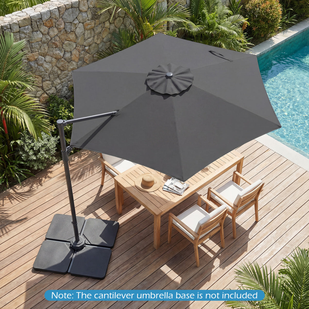 10 FT Patio Cantilever Umbrella with 360Â° Rotation and Air Vent for Backyard and Poolside-Gray