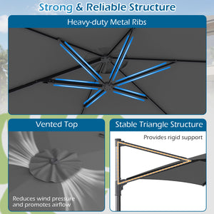 10 FT Patio Cantilever Umbrella with 360Â° Rotation and Air Vent for Backyard and Poolside-Gray