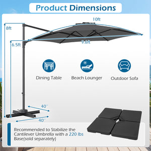 10 FT Patio Cantilever Umbrella with 360Â° Rotation and Air Vent for Backyard and Poolside-Gray