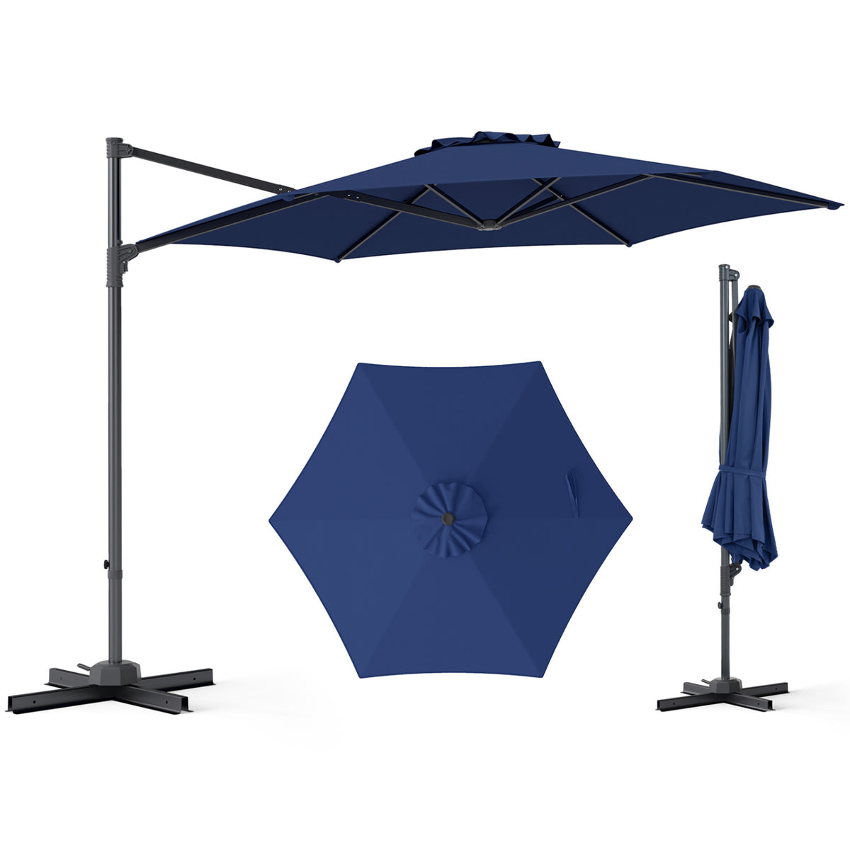 10 FT Patio Cantilever Umbrella with 360Â° Rotation and Air Vent for Backyard and Poolside-Blue
