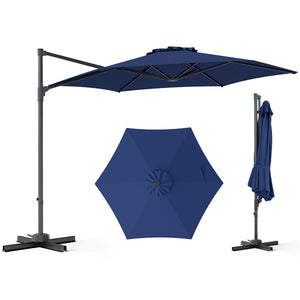 10 FT Patio Cantilever Umbrella with 360Â° Rotation and Air Vent for Backyard and Poolside-Blue