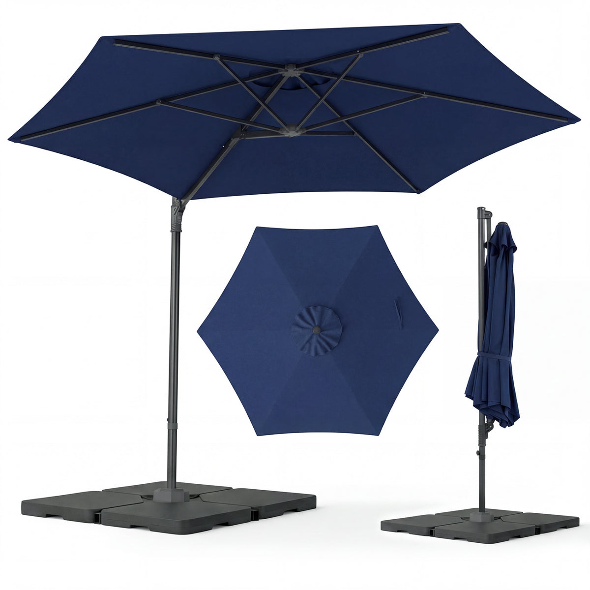 10 FT Patio Cantilever Umbrella with 360Â° Rotation and Air Vent for Backyard and Poolside-Blue