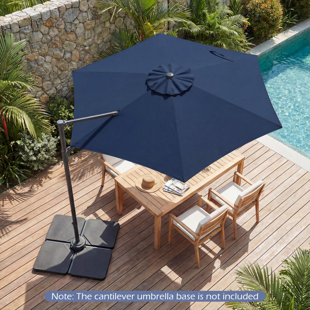 10 FT Patio Cantilever Umbrella with 360Â° Rotation and Air Vent for Backyard and Poolside-Blue