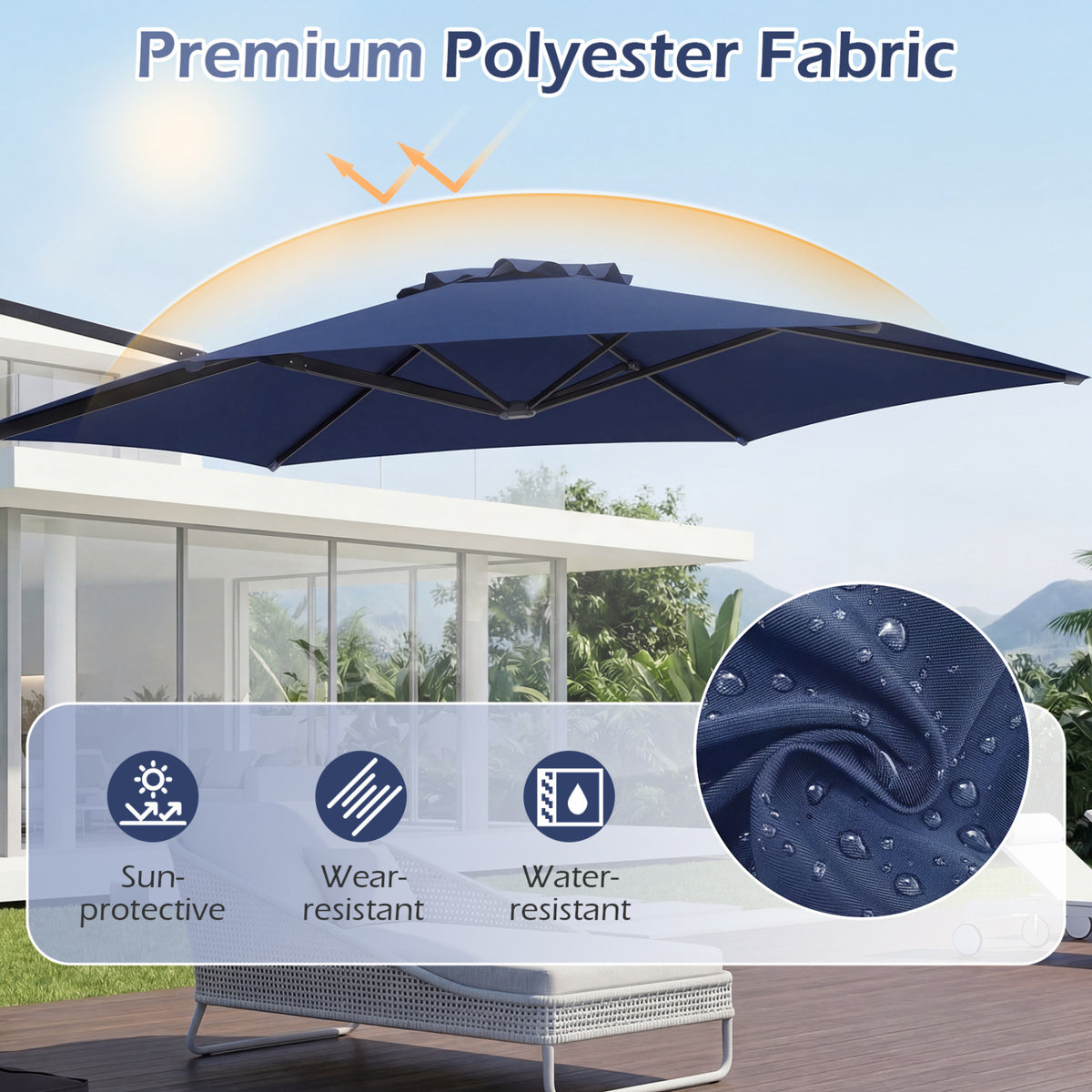 10 FT Patio Cantilever Umbrella with 360Â° Rotation and Air Vent for Backyard and Poolside-Blue