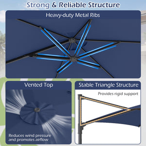 10 FT Patio Cantilever Umbrella with 360Â° Rotation and Air Vent for Backyard and Poolside-Blue