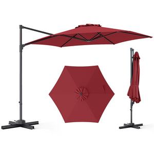 10 FT Patio Cantilever Umbrella with 360Â° Rotation and Air Vent for Backyard and Poolside-Wine