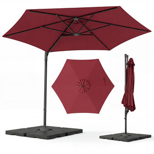 10 FT Patio Cantilever Umbrella with 360Â° Rotation and Air Vent for Backyard and Poolside-Wine