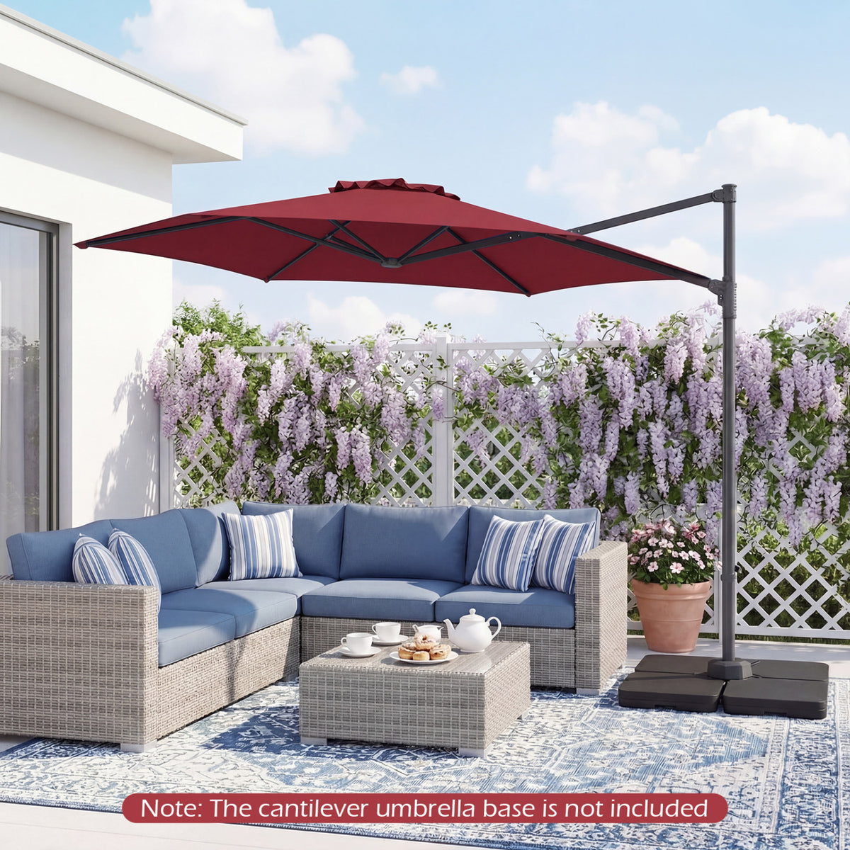10 FT Patio Cantilever Umbrella with 360Â° Rotation and Air Vent for Backyard and Poolside-Wine