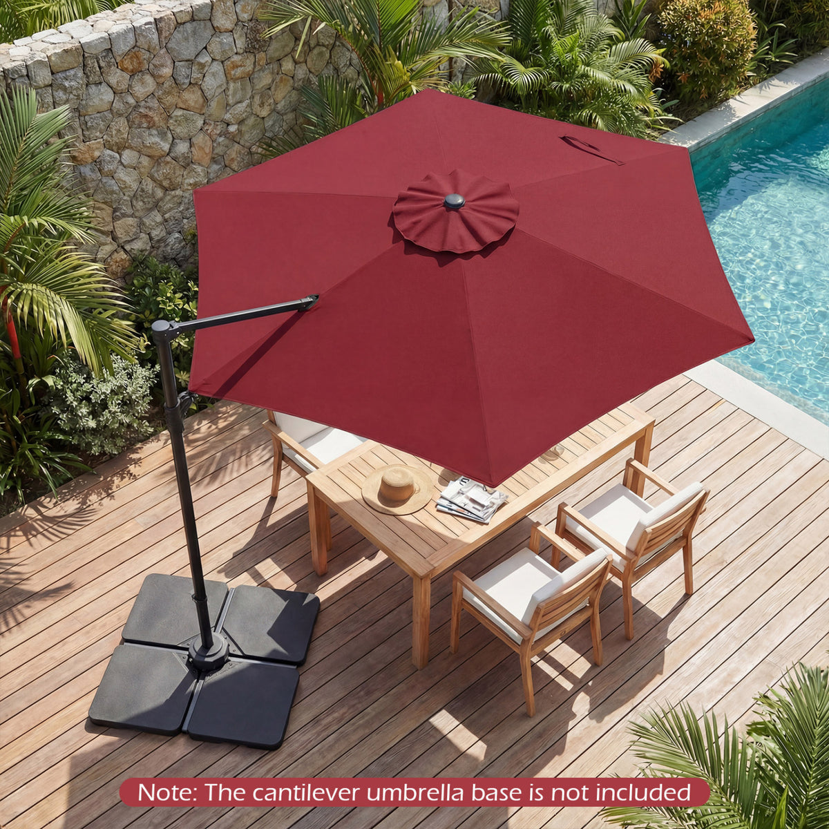 10 FT Patio Cantilever Umbrella with 360Â° Rotation and Air Vent for Backyard and Poolside-Wine