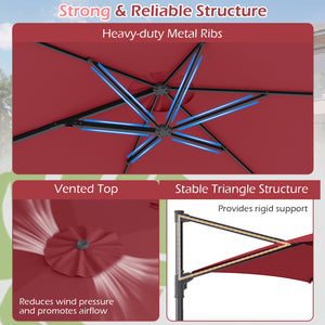 10 FT Patio Cantilever Umbrella with 360Â° Rotation and Air Vent for Backyard and Poolside-Wine