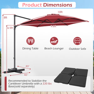 10 FT Patio Cantilever Umbrella with 360Â° Rotation and Air Vent for Backyard and Poolside-Wine