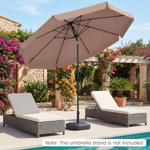 10 FT Scalloped Patio Umbrella with Push Button Tilt and 8 Fiberglass Ribs-Brown