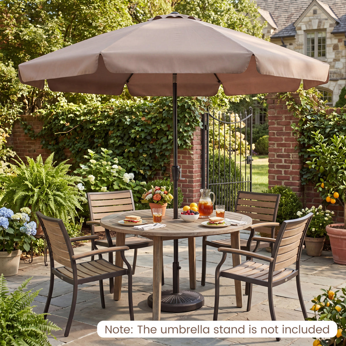 10 FT Scalloped Patio Umbrella with Push Button Tilt and 8 Fiberglass Ribs-Brown