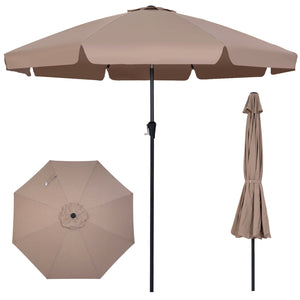10 FT Scalloped Patio Umbrella with Push Button Tilt and 8 Fiberglass Ribs-Brown