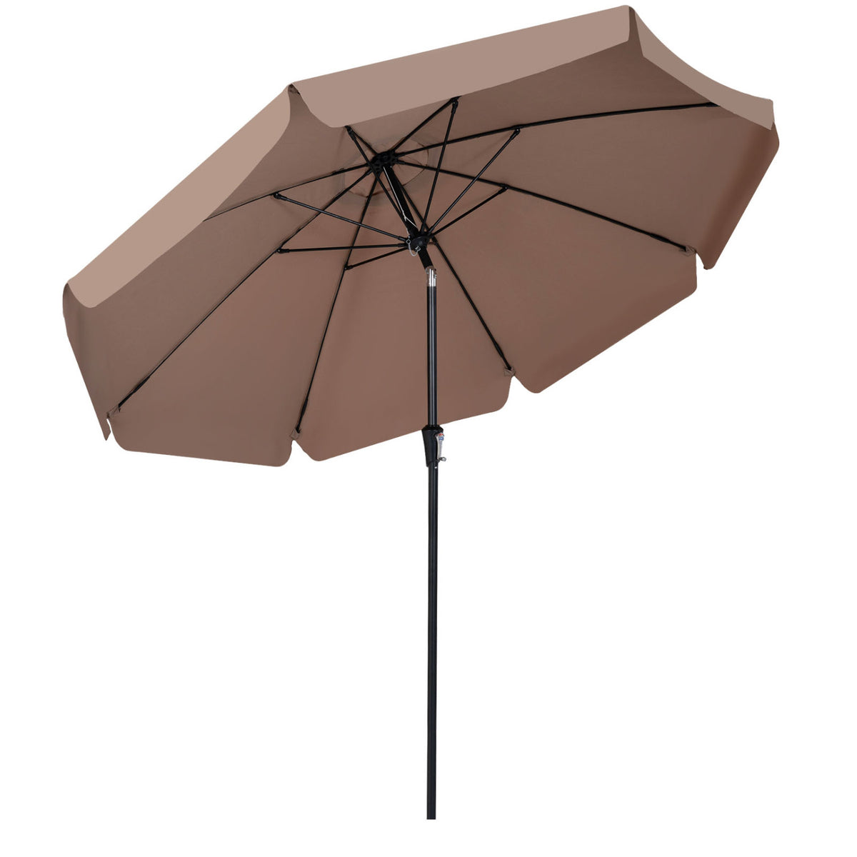 10 FT Scalloped Patio Umbrella with Push Button Tilt and 8 Fiberglass Ribs-Brown