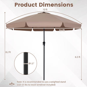 10 FT Scalloped Patio Umbrella with Push Button Tilt and 8 Fiberglass Ribs-Brown