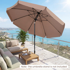 10 FT Scalloped Patio Umbrella with Push Button Tilt and 8 Fiberglass Ribs-Brown