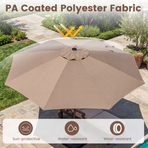 10 FT Scalloped Patio Umbrella with Push Button Tilt and 8 Fiberglass Ribs-Brown