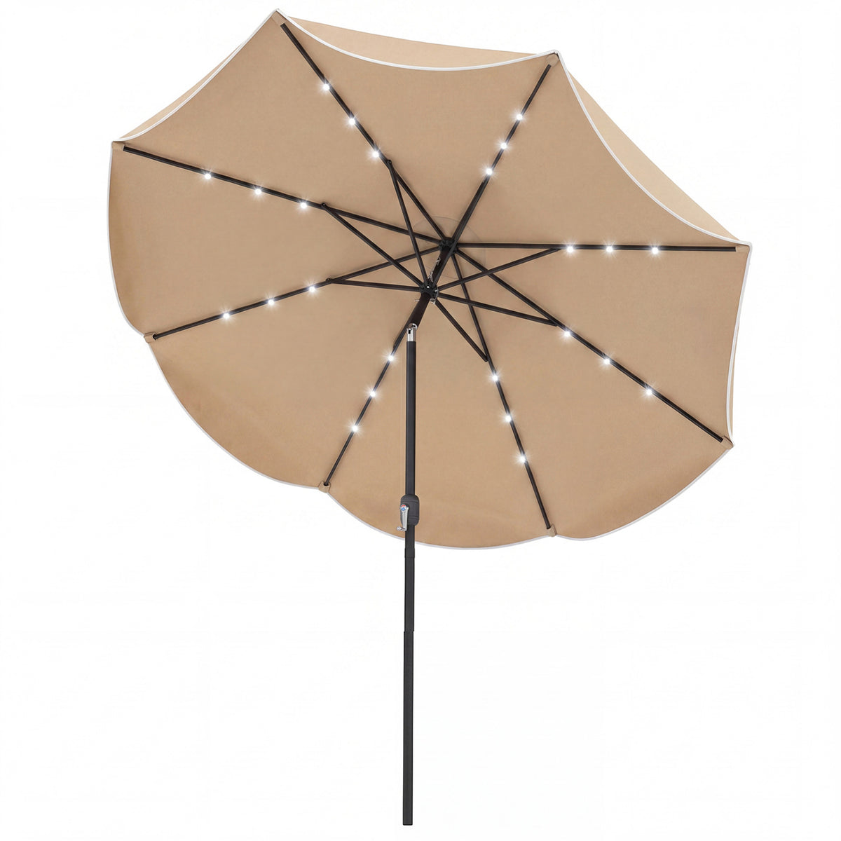10 FT Scalloped Solar Patio Umbrella with 24 LED Lights and Tilt Adjustment-Tan
