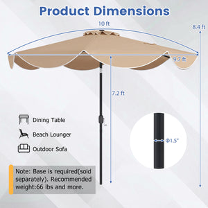 10 FT Scalloped Solar Patio Umbrella with 24 LED Lights and Tilt Adjustment-Tan