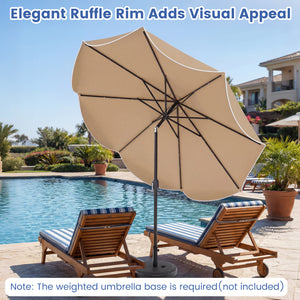 10 FT Scalloped Solar Patio Umbrella with 24 LED Lights and Tilt Adjustment-Tan