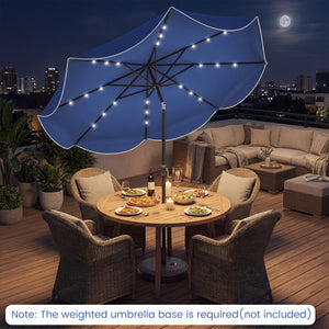 10 FT Scalloped Solar Patio Umbrella with 24 LED Lights and Tilt Adjustment-Navy