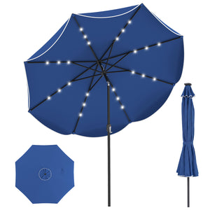 10 FT Scalloped Solar Patio Umbrella with 24 LED Lights and Tilt Adjustment-Navy