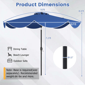 10 FT Scalloped Solar Patio Umbrella with 24 LED Lights and Tilt Adjustment-Navy