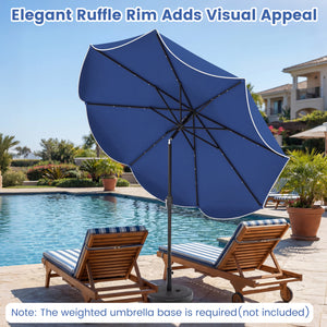10 FT Scalloped Solar Patio Umbrella with 24 LED Lights and Tilt Adjustment-Navy
