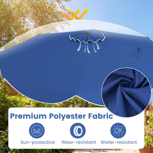 10 FT Scalloped Solar Patio Umbrella with 24 LED Lights and Tilt Adjustment-Navy
