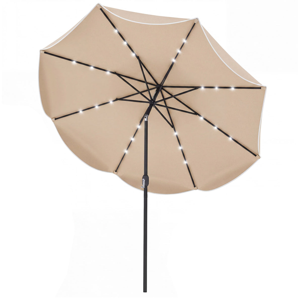 10 FT Scalloped Solar Patio Umbrella with 24 LED Lights and Tilt Adjustment-Beige